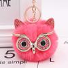 Gray Cat Owl Plush Keychain with Faux Fur Ball Charm.