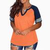 2024 Euro-America V-Neck Color Block Short Sleeve Loose Top