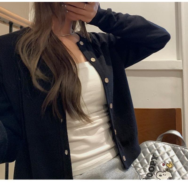 Women's Autumn and Winter Round Neck Button Solid Colour Knitted Cardigan Sweater