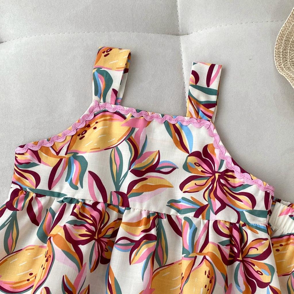 Baby Girls' Lemon Print Tank Top & Pants Set - Casual Wear Two-Piece Outfit