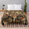 Mushroom Flannel Throw Blanket King Queen Size Brown Mushroom Pattern for Bed Sofa Couch Decor Smooth Lightweight Super Soft