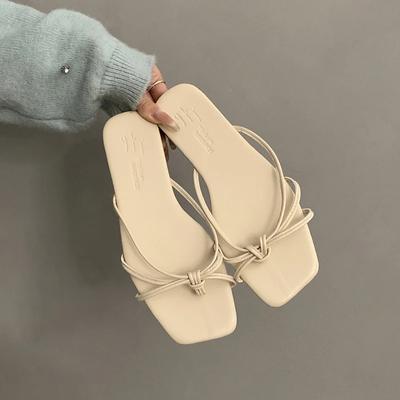 Zomer slippers, modieuze damesschoenen met smalle band, platte schoenen, casual buiten, strandslippers, sandalen