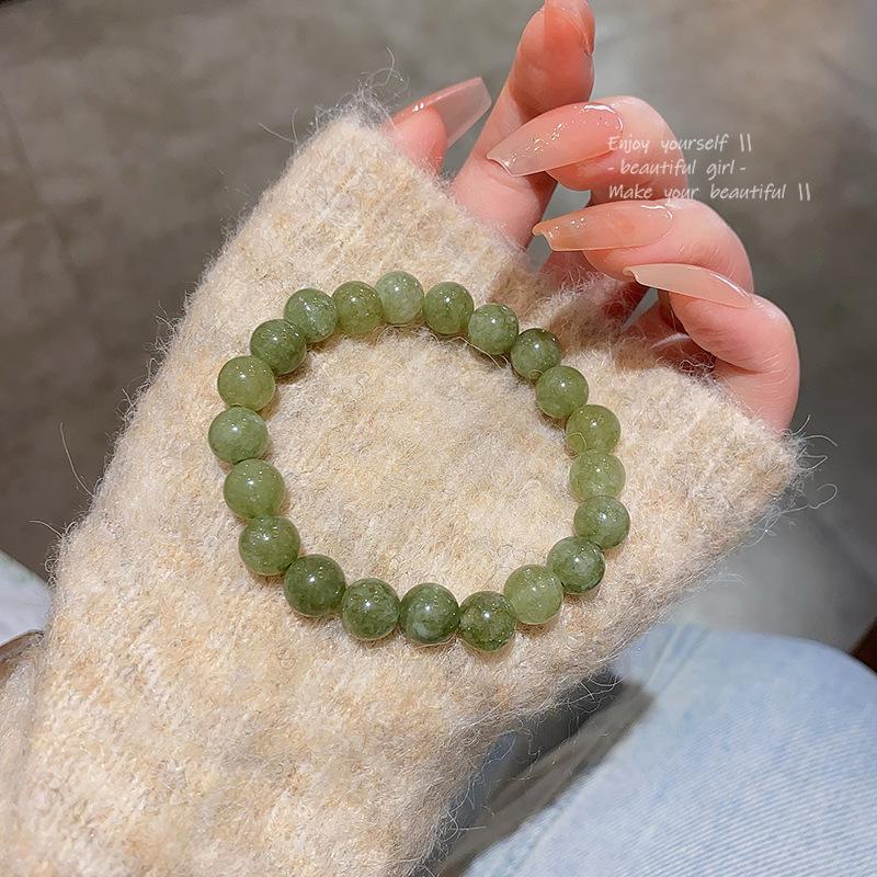 Elegant Women's Green Chalcedony Bracelet: Chinese Style Shafu Fry Round Beads, Perfect High-End Gift for Girlfriends