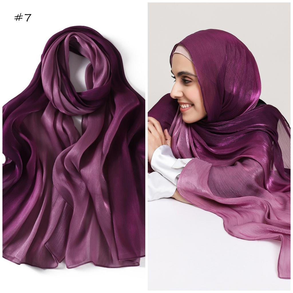 Luxe Kleurverloop Eiland Zijde Satijn Sjaal Glanzend Glad Kreukelig Hoofddoek Sjaal Wikkel Zonbescherming Veelzijdig Modeaccessoire