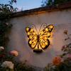 Backyard Butterfly Wall Accents 2Pcs Solar Lights Outdoor Metal Decor, IP65 Waterproof Sculpture Lights, Hanging Art for Garden Fence Patio Porch Yard