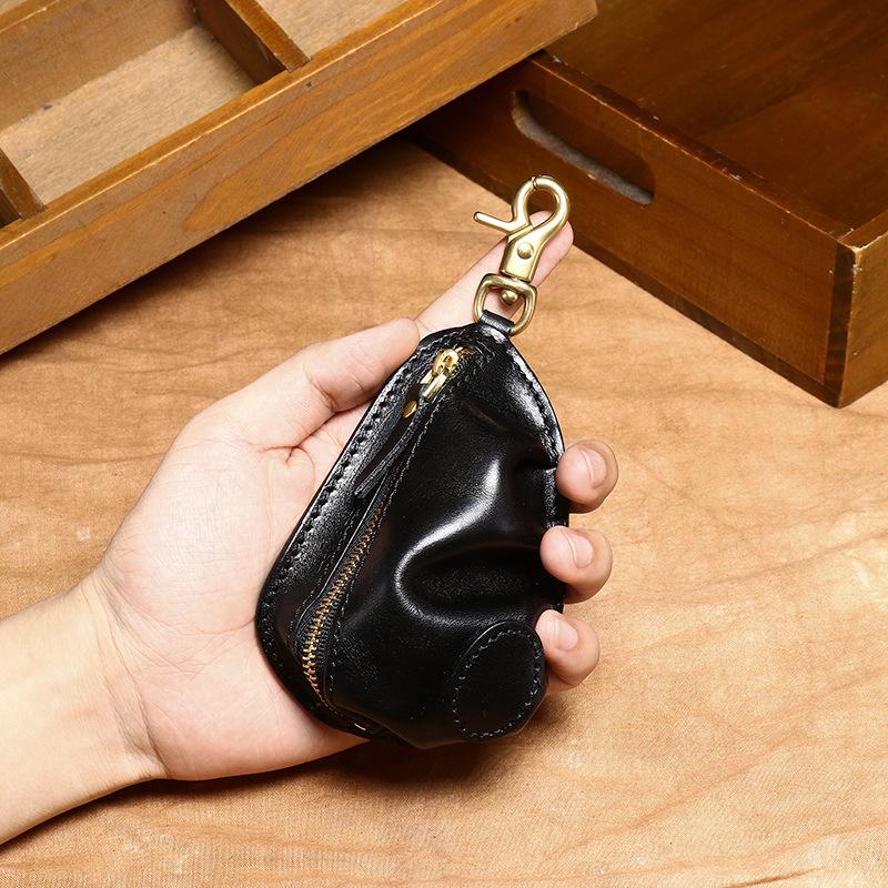 Borsa Chiavi in Pelle di Vacchetta Primo Strato Conciata al Vegetale Retro Europea e Americana da Uomo da Appendere alla Vita Grande Capacità Multifunzione Borsa Chiavi per Serratura Auto Borsa per Monete