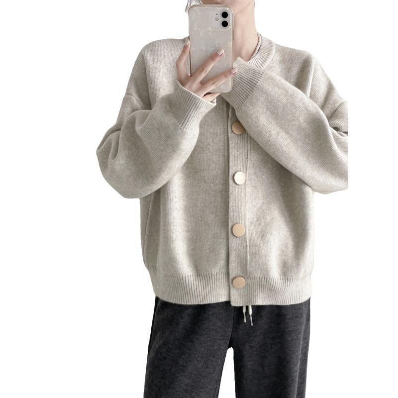 Design-Sense Einfarbiger Strickcardigan - Lockerer Rundhalsausschnitt, Einreiher, Vielseitig für Herbst/Winter 2024