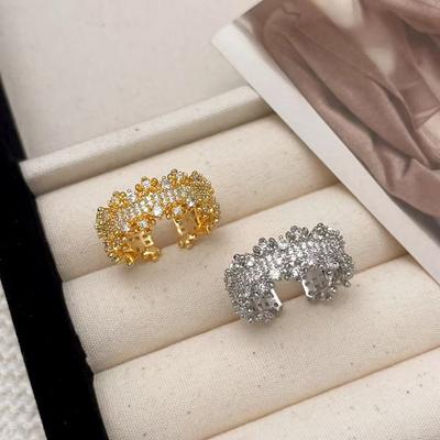 2025 New 20mm Wide Paved Diamond Gold Silver Cuff Rings For Women Zirconia Figure Accessory