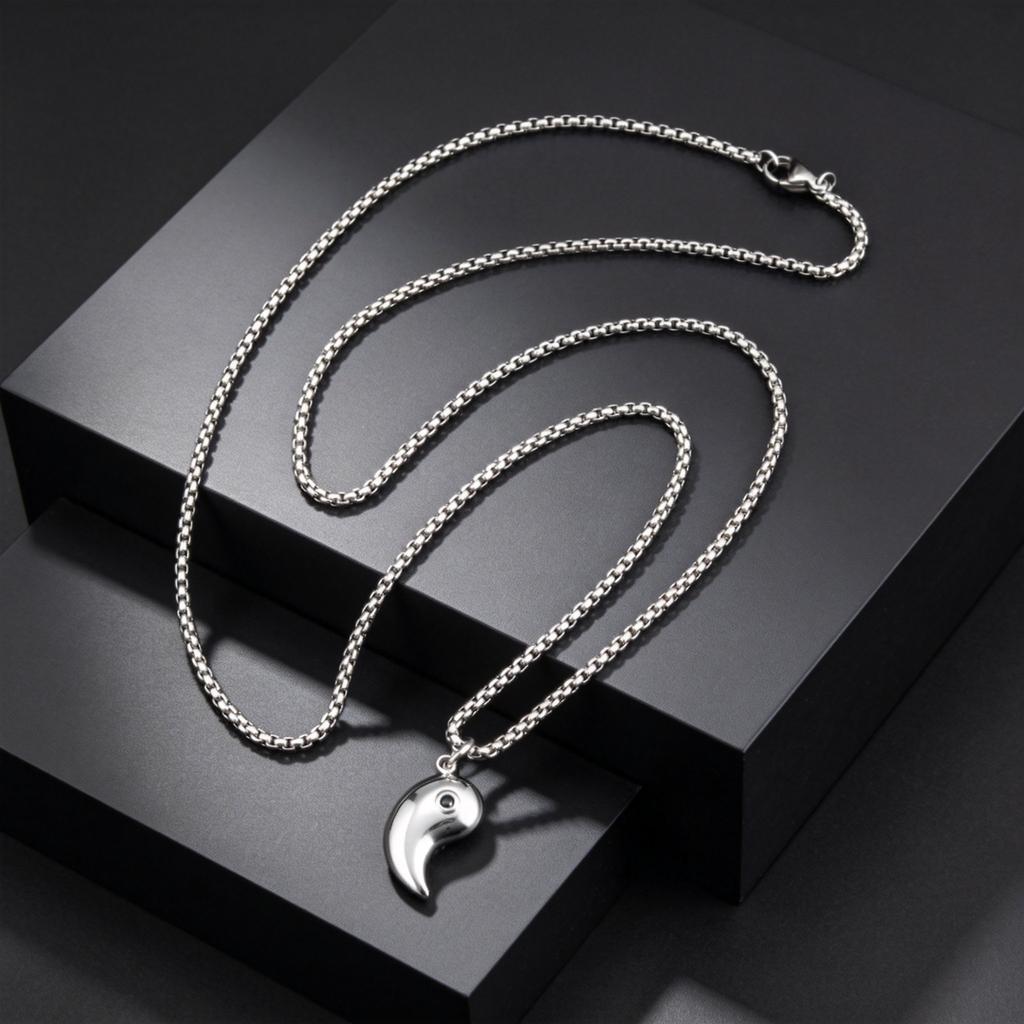 Fashion Yin Yang Pendant Necklace Stainless Steel Black Silver Friendship Necklace for Men Women BFF Couples Jewelry Gift