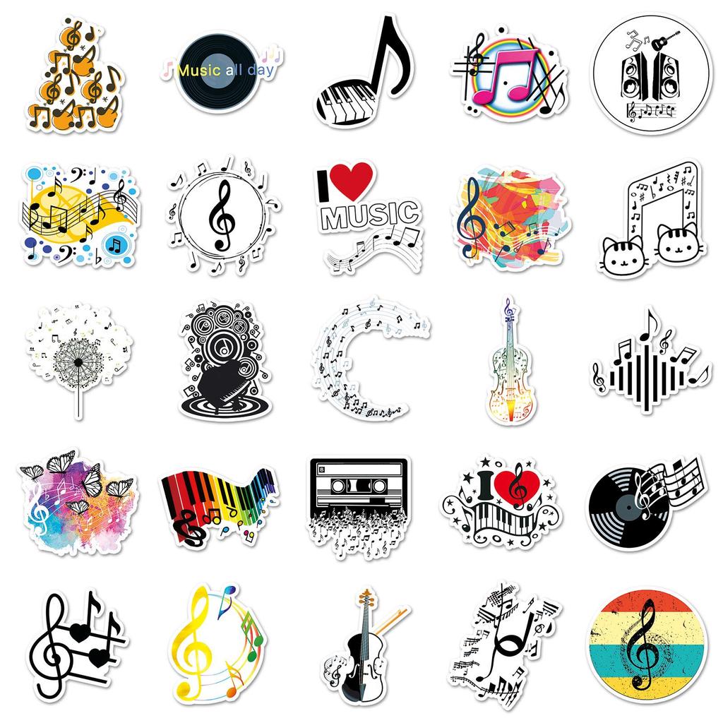 50-Piece Creative Music Notes Waterproof Stickers for Journaling, Deco, Suitcases, and Phone Cases