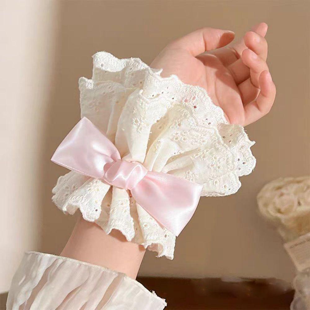 1PC Ruffled Lace Hand Sleeve Cuffs Bowknot Gothic Style Bracelet New Cosplay Wristband For Women