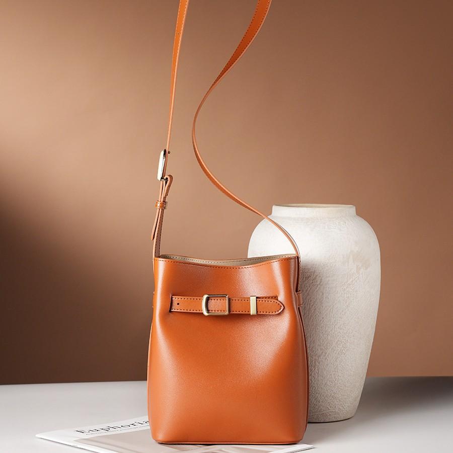 Retro Leather Women'S Shoulder Bag, Premium Bucket Bag, Retro First-Layer Cowhide Messenger Bag, Women'S Shoulder Messenger Bag