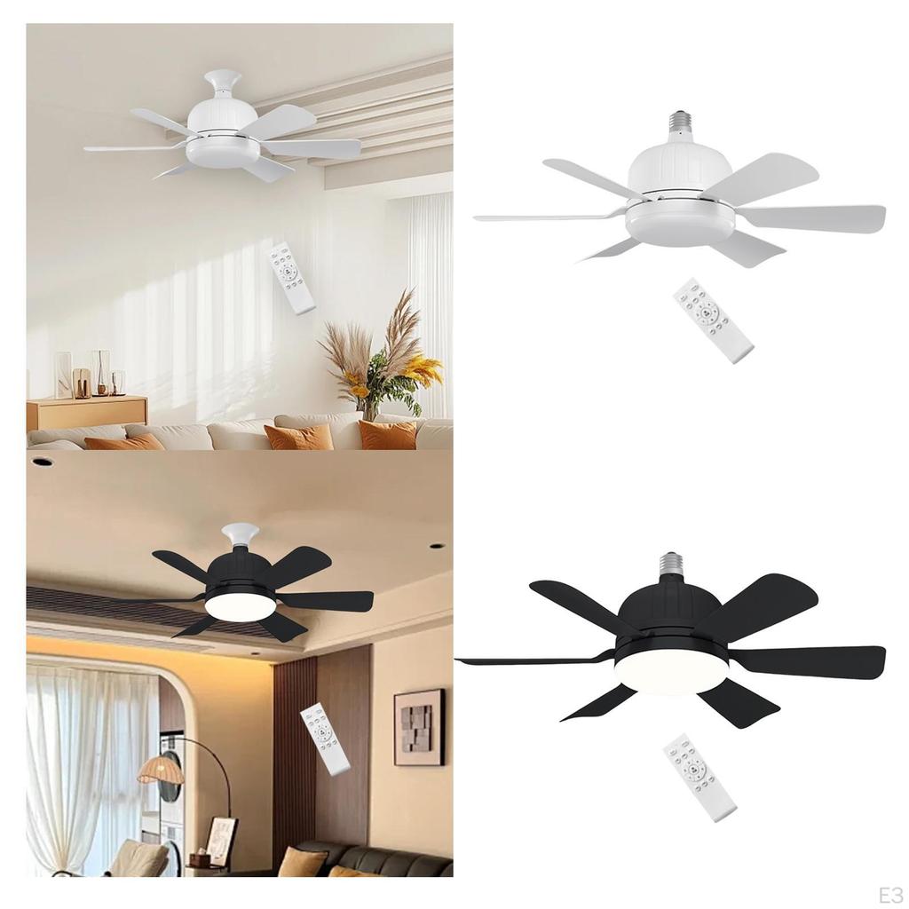 E27 Base Fan Light with Remote Control, 3 Speeds Adjustable Quiet Color Temperature Dimmable