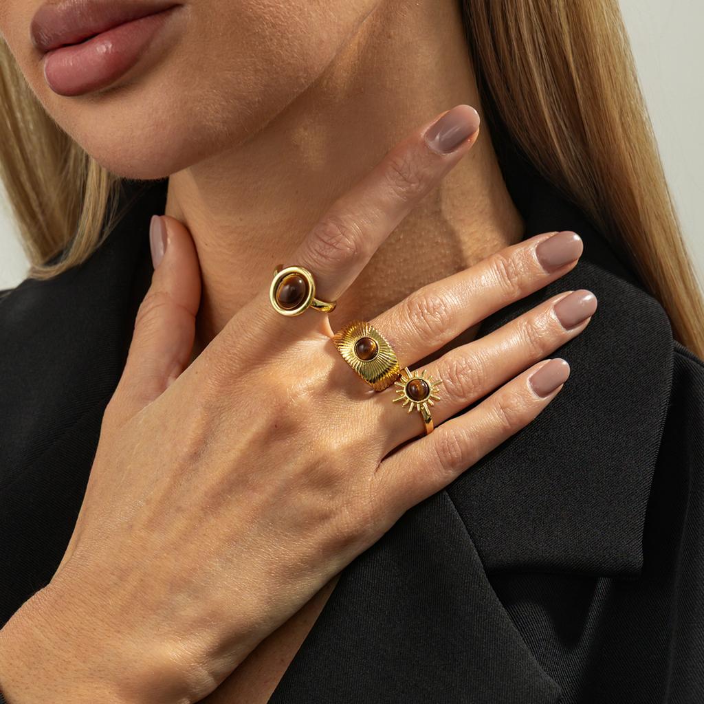 Koude Wind Onregelmatige Edelsteen Ringenset Vrouwelijk, Gepersonaliseerde Metalen Textuur Ring Ringen