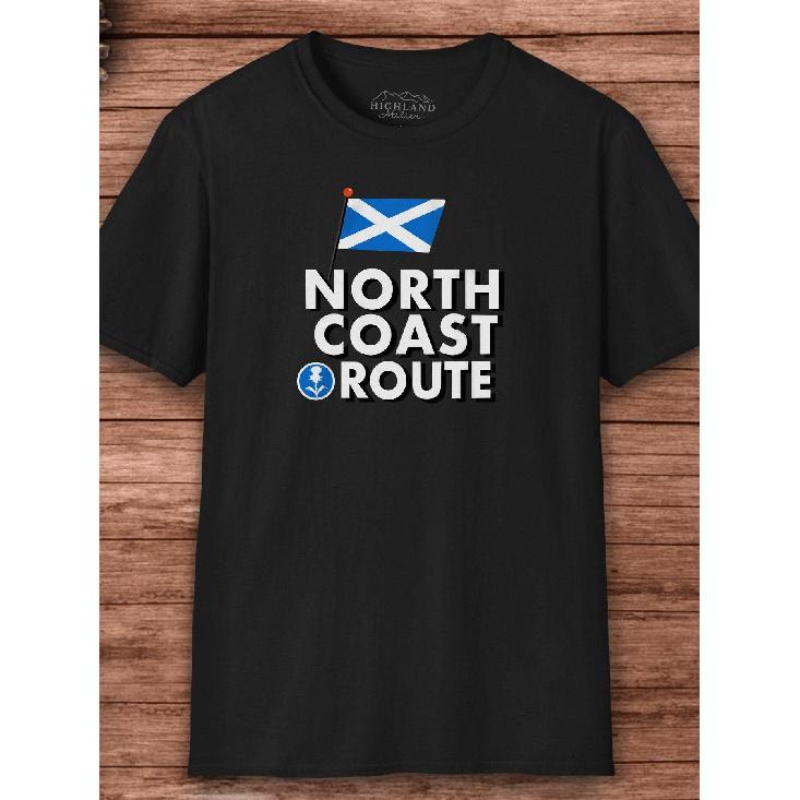 NC500 Scottish Highlands Road Trip T-Shirt - Unisex Souvenir Top with NC500 Route Design, Breathable Casual Wear for Scotland Travel, North Coast 500 S чёрный