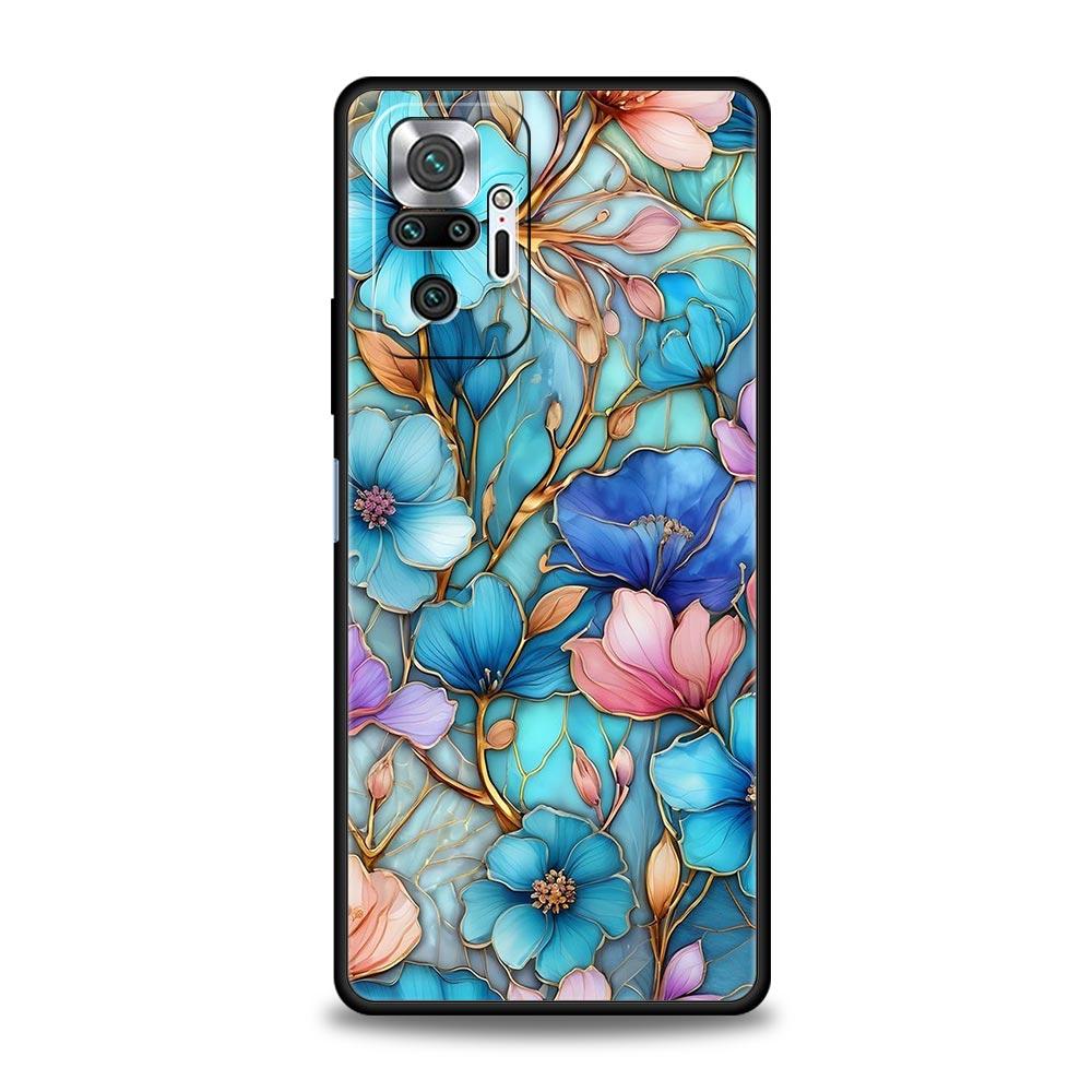 Fashion Flower Pattern Phone Case For Xiaomi Redmi Note 14 13 5G 10 11 12 Pro Plus 4G 14C 13C 12C 10C Black Cover