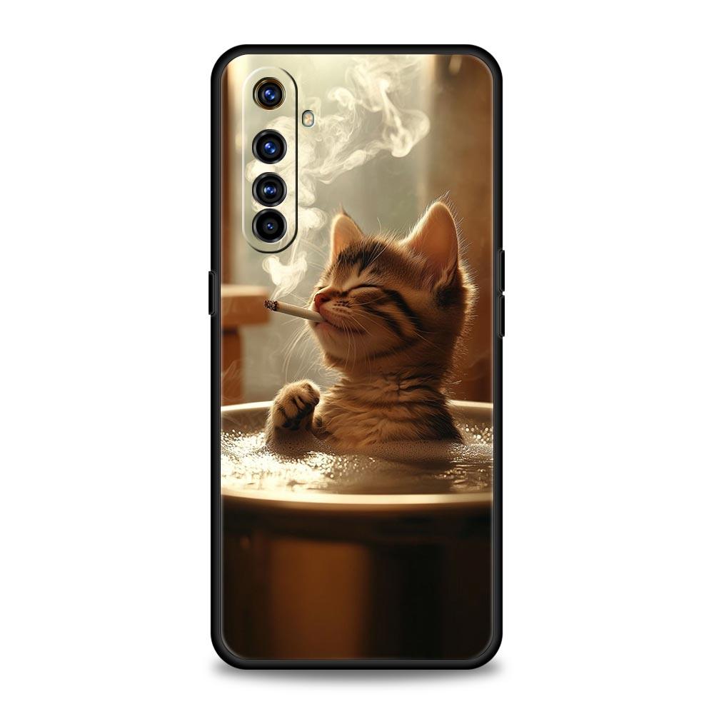 Fashion Kitten Smoking Pattern Case For Realme C67 C63 C55 C53 C35 C25 C21 GT 2 3 5 6 10 11 12 13 Pro Plus Soft TPU Phone Cover