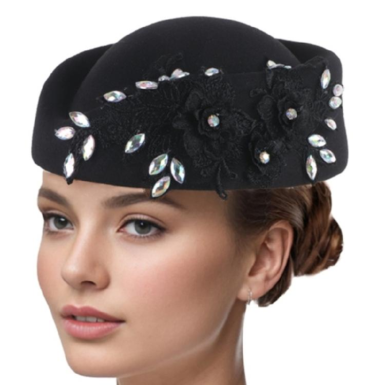 Vintage Fascinator Beret Hat Wool Derby Flower Patched Hats for Cocktail Party Flower Bowler Hat 1920s Lady Church Hat