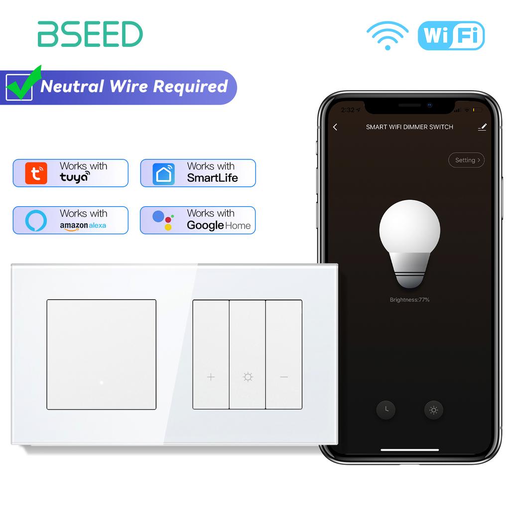 BSEED Wifi Light Switches Smart Dimmable Switches Tuya Smart Life App Control Plus EU Sockets USB Type-c Without Wifi White