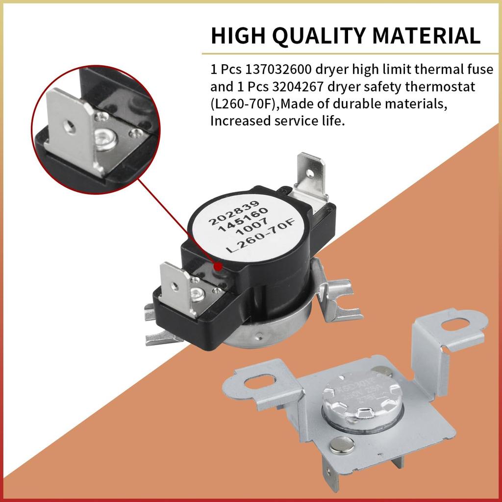 137032600 Dryer Thermal Limiter 3204267 Dryer Thermostat Replacement Part Compatible with Electrolux Frigidaire Dryers Replaces for PS2349395