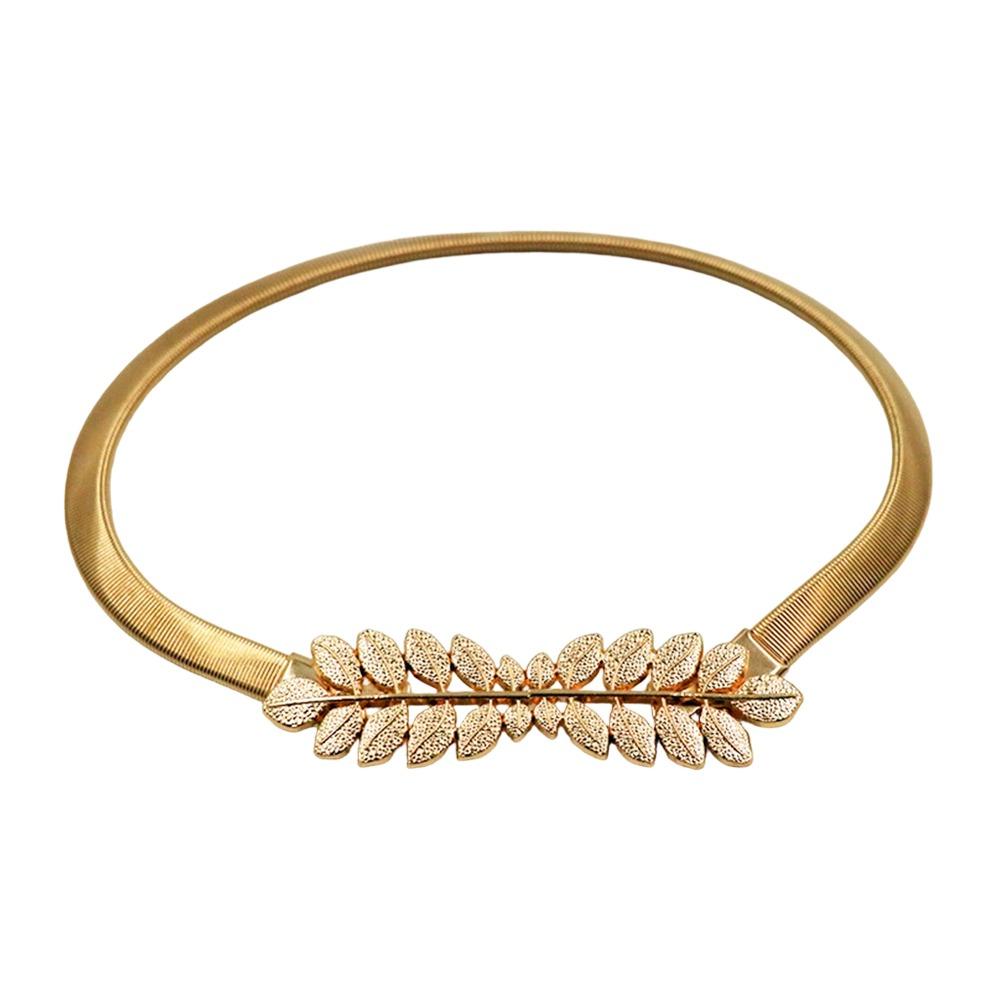 Stretch Elastic Curtain Buckle Straps Metal Leaf Gold Silver Color Chain Belt Multi Purpose Chain Waist Belt for Women Dress