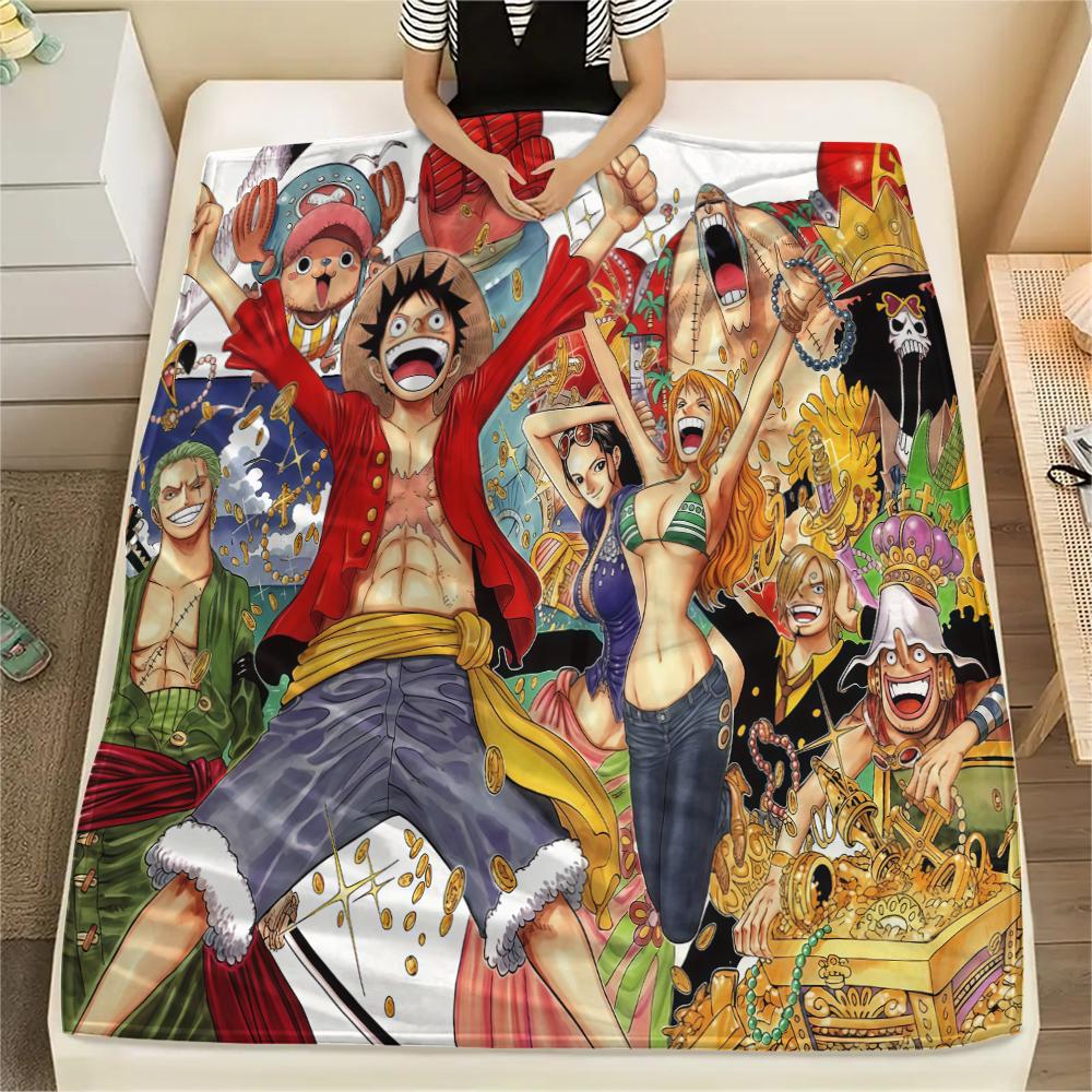 ONE PIECE Monkey D. Luffy Flannel Blanket Stylish Print Ideal For Home Sofa Bed Chair Picnic Travel -HE42