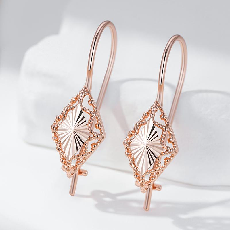 Unusual  Rose Gold Color Long Drop Earrings For Women Geometric Hollow Flower Accessories Daily Vintage Jewelry