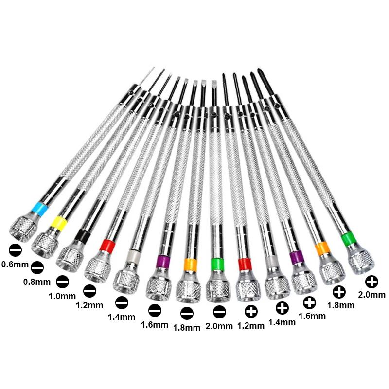 13PCS Watch Repair Screwdriver Kit 0.6mm-2.0mm Steel Slotted/Cross Screwdriver Set Professional Watchmaker Repair Tool Accessory