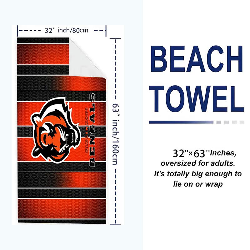 Cincinnati Bengals Logo Print Beach Towel, Large Soft Quick Dry Towel for Beach Camping Swimming