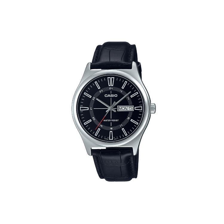 Casio 30M Waterproof Fashion Quartz Watch Leather Strap Men watches Black MTP-V006L-1C Black Dial