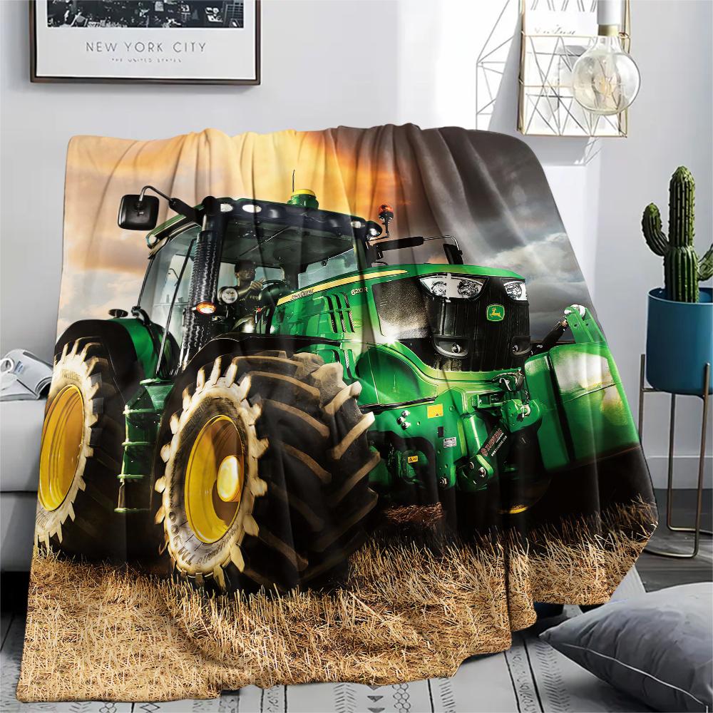 1Pc Tractor Truck Print Flannel Blanket, High quality Comfortable for All Seasons, Home Decor, Warmth and Comfort, Perfect for Christmas Gifts