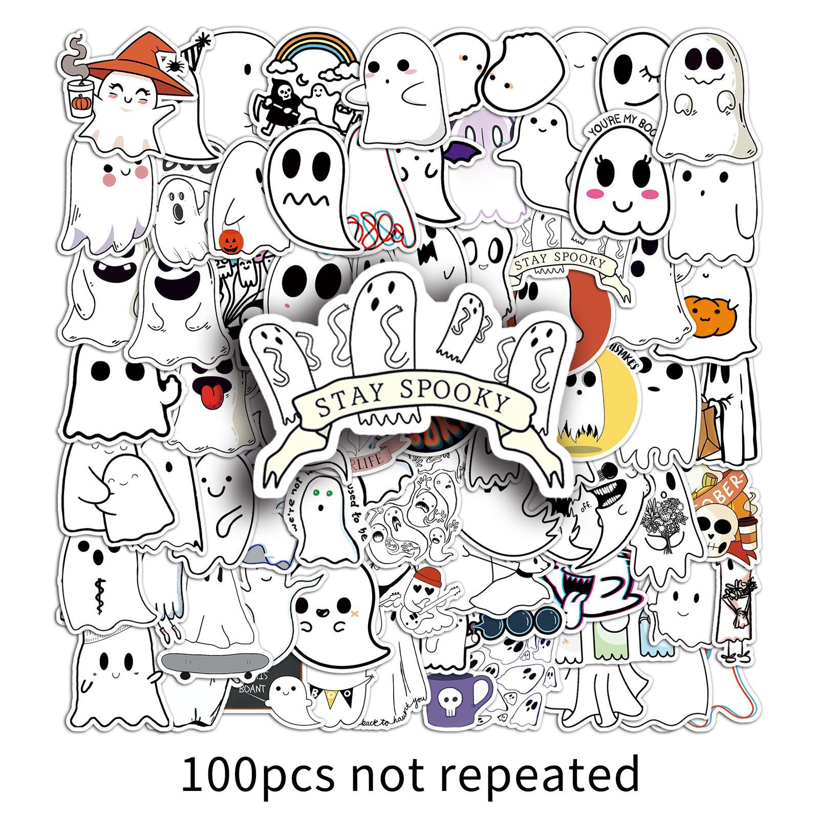 100 Sheets of Cute Cartoon Ghost Halloween Stickers - Waterproof DIY Stationery for Journals