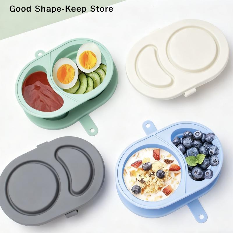 Reusable Snackle Box Containers Silicone Snack Containers With Lids Foldable Double Compartment Condiment Bowls Kitchen Gadgets