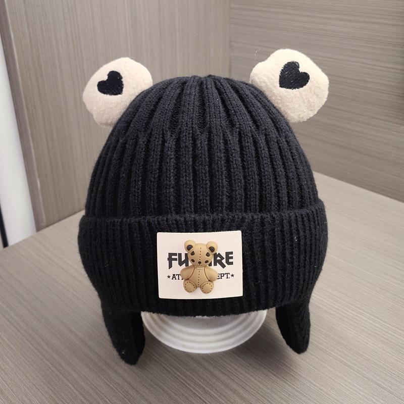 Baby hat autumn and winter boys and girls knitted wool pullover hat cute bear infant ear protection
