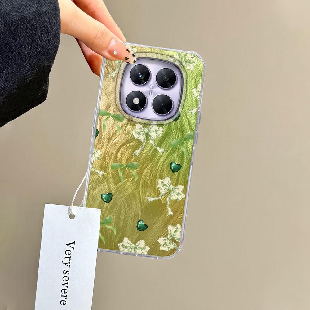 Blue Bow Green Heart Love Phone Cases For Xiaomi Redmi Note 14 13 Pro 14C 13C A5 A4 A3 4G 13T 14T Silicone Couple Fundas Cover