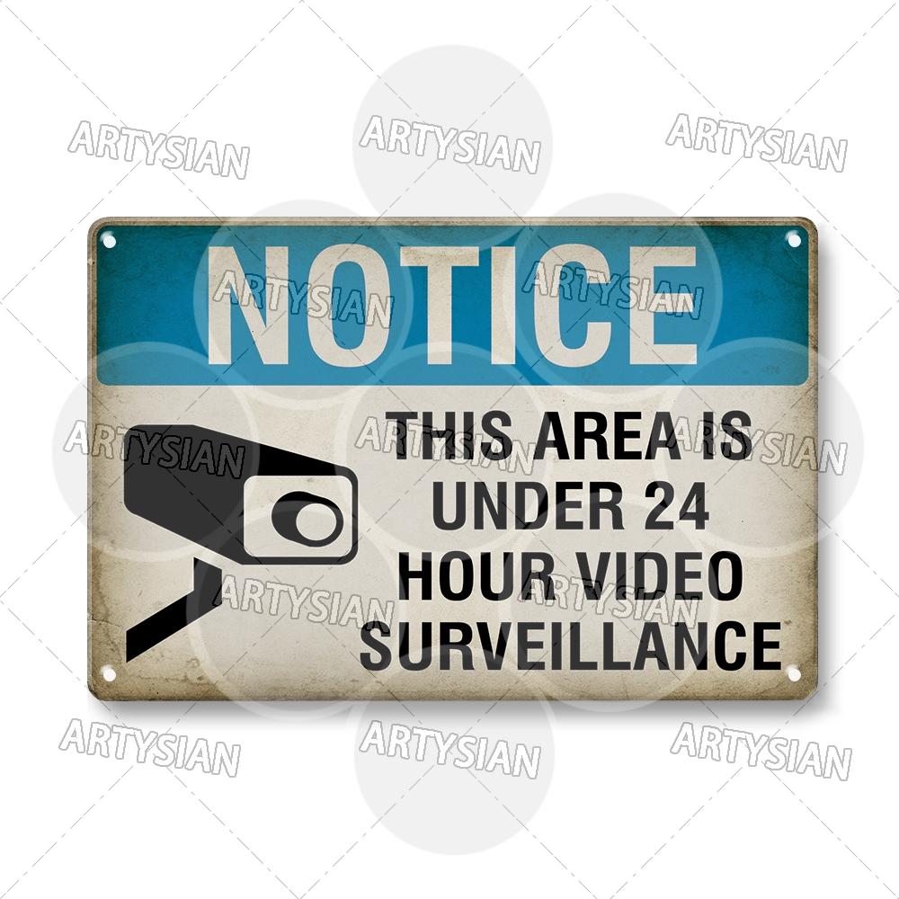 Surveillance Warning CCTV Camera Metal Sign Video Monitoring Alert Plaque Crime Prevention Facility Shop Security Poster