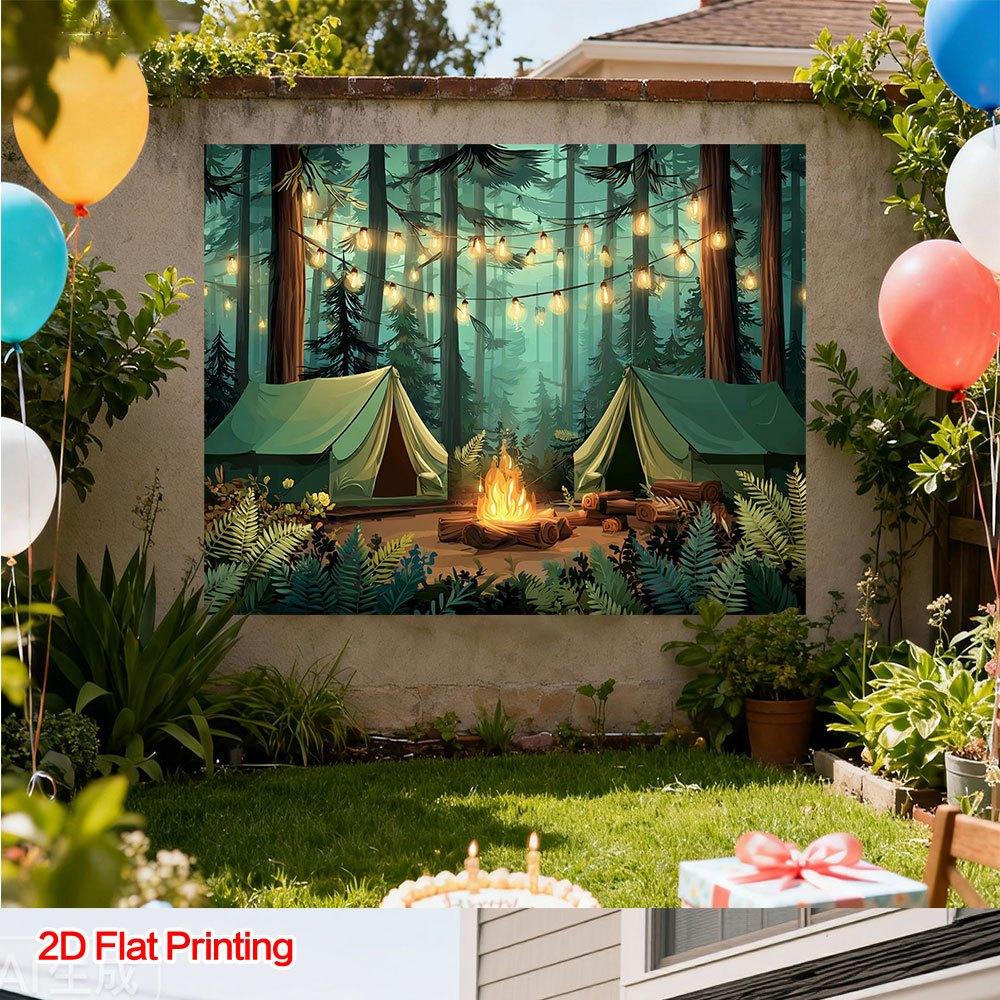 2D plane 1 piece of 2D plane printed forest campfire tent scene photography background polyester fabric