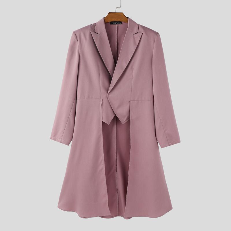 

INCERUN Men Turn-down Collar Long Sleeve Irregular High Low Splits Ruffled Thin Blazer Coats 5XL камея рожевий колір