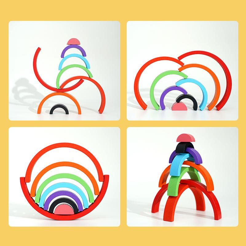 Rainbow Building Blocks: Educational Wooden Stacking Toys for Children - Color Recognition & Creative Play