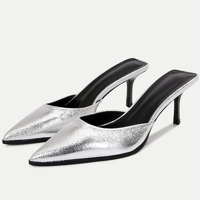 Mode Zilveren Damesslippers Sexy Puntige Teenslippers Elegante Hoge Hak Mules Slippers Zomer Comfort Slippers Zapatos De Mujer