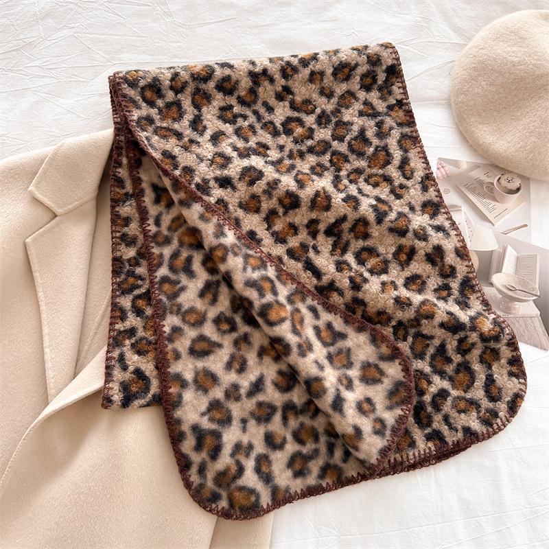 New retro leopard print curly hair warm shawl scarf imitation cashmere autumn and winter fashion versatile scarf men and women