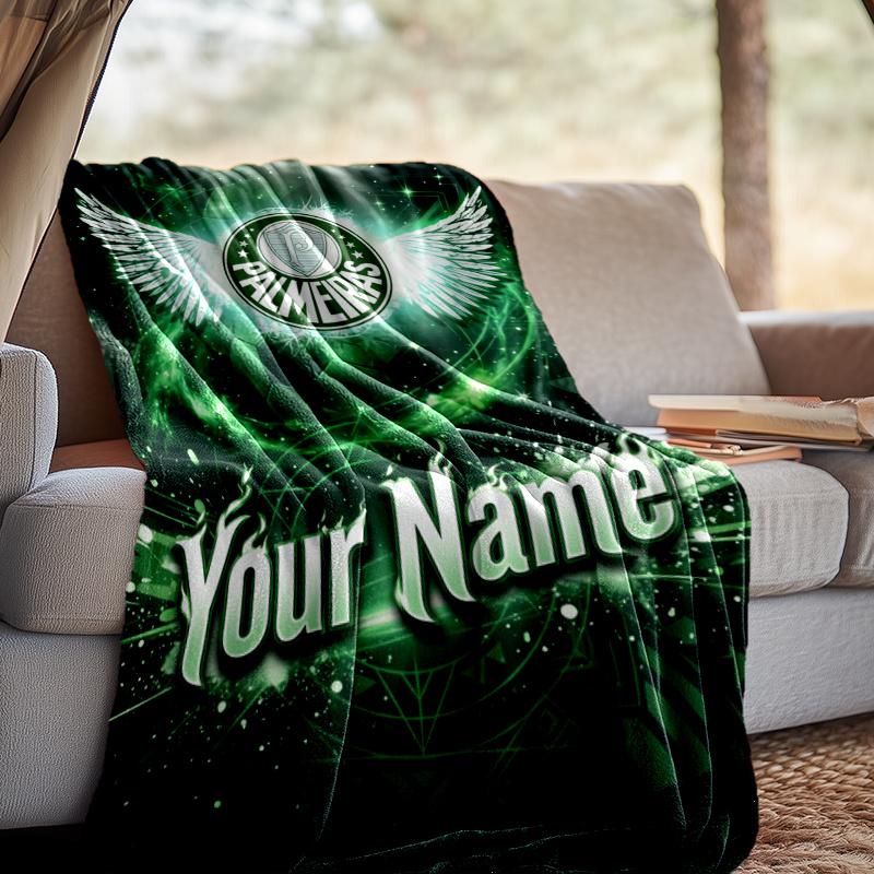 Custom Name Sociedade Esportiva Palmeiras Throw Blanket - Perfect for Couch, Bed, Office, and outdoor Travel - Ideal Gift for Christmas & Holidays