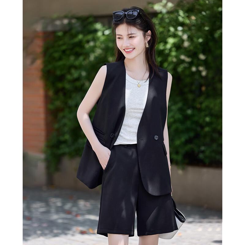 TERRE BLEUE Women's Casual Sleeveless Blazer Vest & Shorts Set