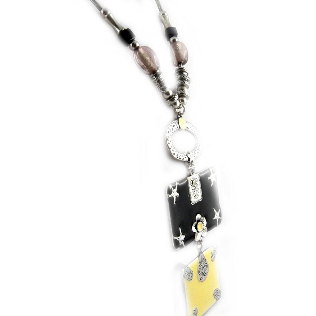 Les Trésors De Lily [E7011] - Designer Necklace 'Tijuana' Black Beige