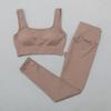 Women's Solid Color Seamless Ribbed Sports Bra and High Elastic Yoga Set