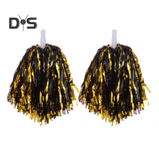 2Pcs Cheerleader Pom Poms Metallic Foil Cheerleader Pom Poms Hand Flowers with Handle for Sports Competitions Celebrations