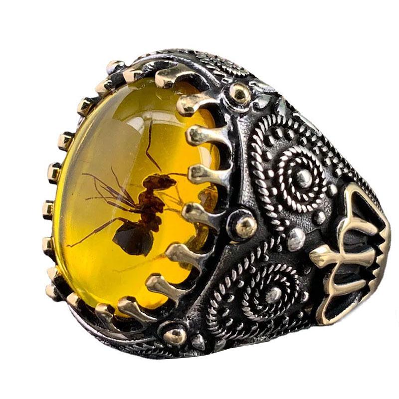 Viya Retro Zweifarbiger Herrenring mit Schwarzem Achat