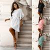 New, Spring and Summer Solid Color Horn Sleeve Waist Lace-up Dress Women's Clothing