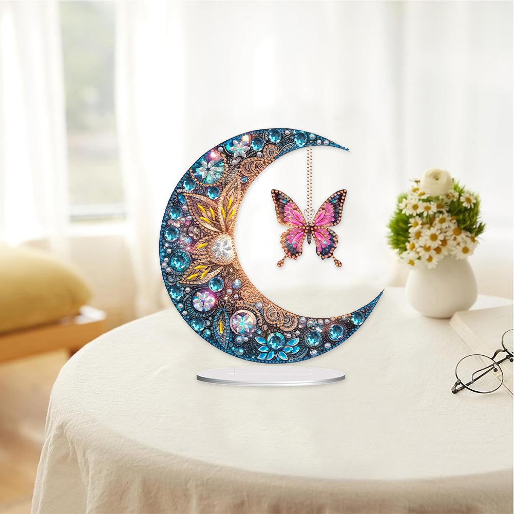 Acrylic Special Shape Moon Table Top Diamond Painting Ornament Kits 5D DIY Diamond Art Tabletop Decorations for Adults Beginner