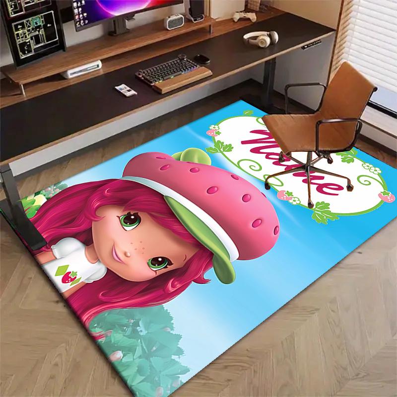 Custom Strawberry Princess Mat Personalized Name, Polyester Washable Indoor Entryway Rug, Gift for Christmas, Easter, Thanksgiving Day